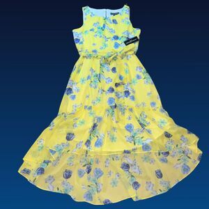 Jessica Howard Cocktail Dress Womens 10P Yellow Floral Indie Flowy Airy Sundress